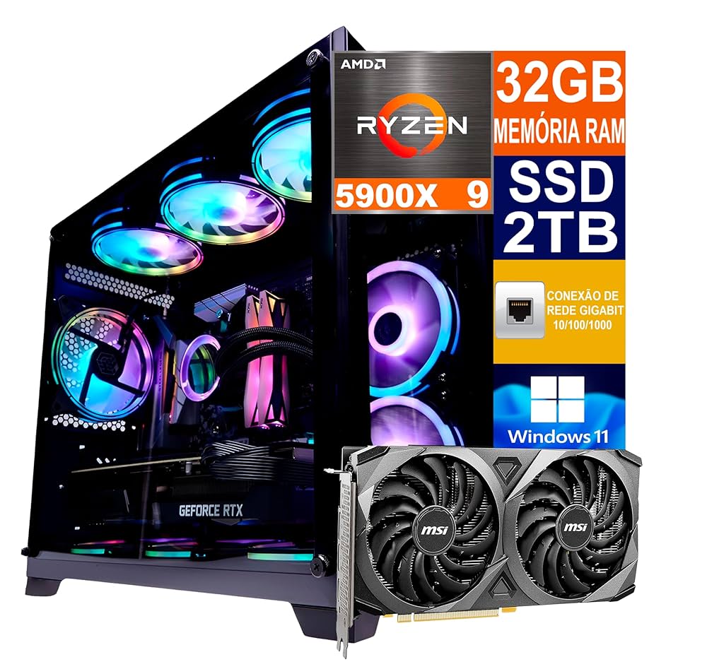 Pc Gamer Cpu Ryzen 9 5900X / SSD 2TB M.2 NVMe / 32GB Memória
