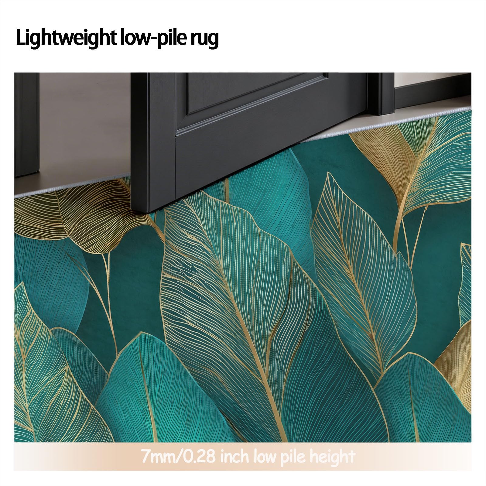 Luxe Moderne Léger Tapis Salon Poil Ras, 160 x 230 cm Minimaliste Bleu-Vert Botanique Feuilles Tapis de Salon et Doux, Tapis Chambre Adulte Descente Antidérapant Moquette Salon pour Salle à Manger