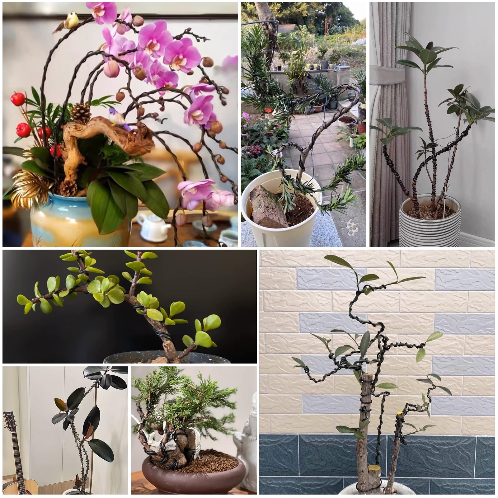 Lot de 2 fils en aluminium bonsaï de 4 mm pour bonsaï, 10 m, cercle, plantes, fil de fer flexible, fil d'aluminium anodisé, kit créatif pour plantes et arbres (noir)