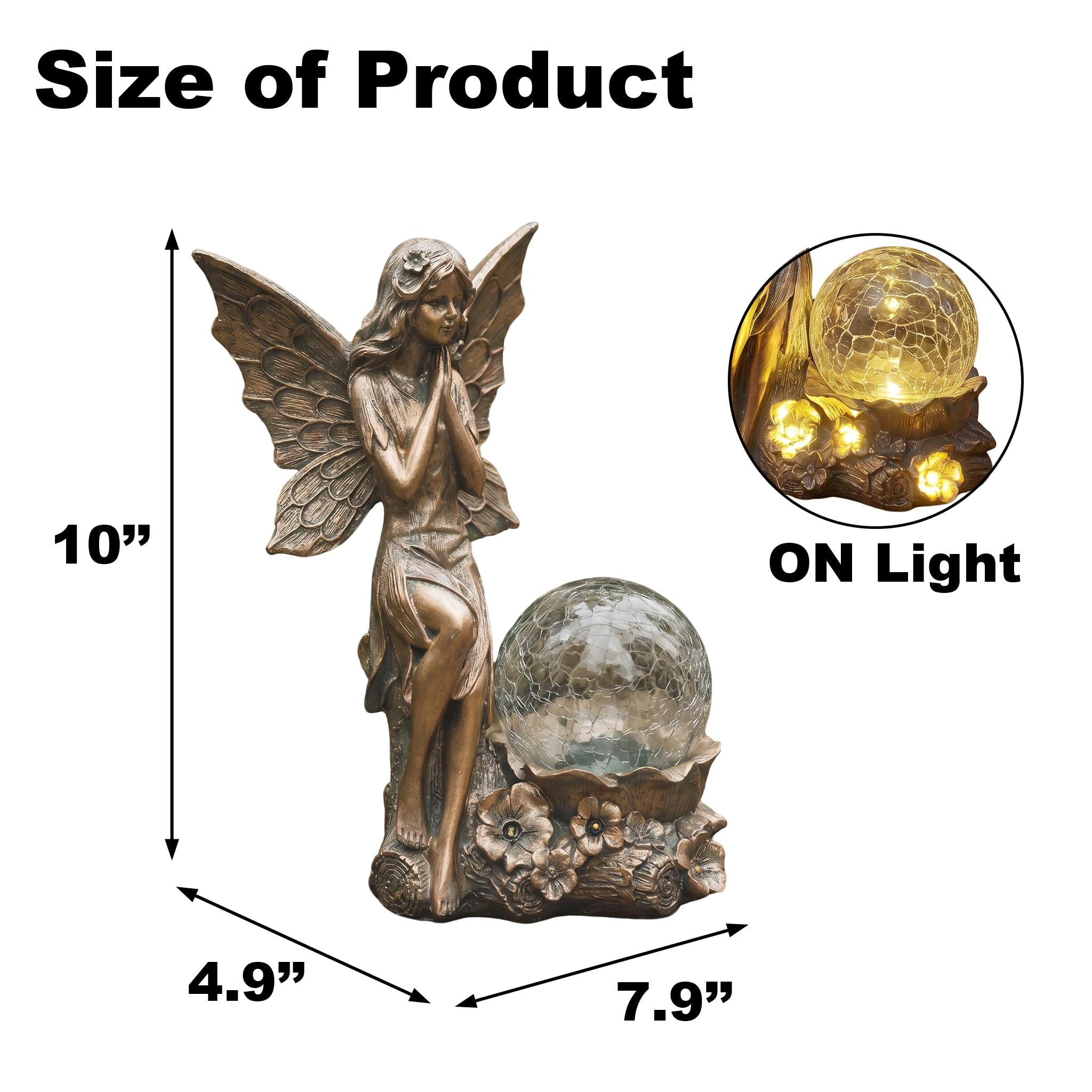 Statue da giardino per esterni, statua a energia solare delle fate, a LED in vetro craquelé, luce solare da giardino, per esterni, prato, cortile, patio, decorazione da giardino, altezza