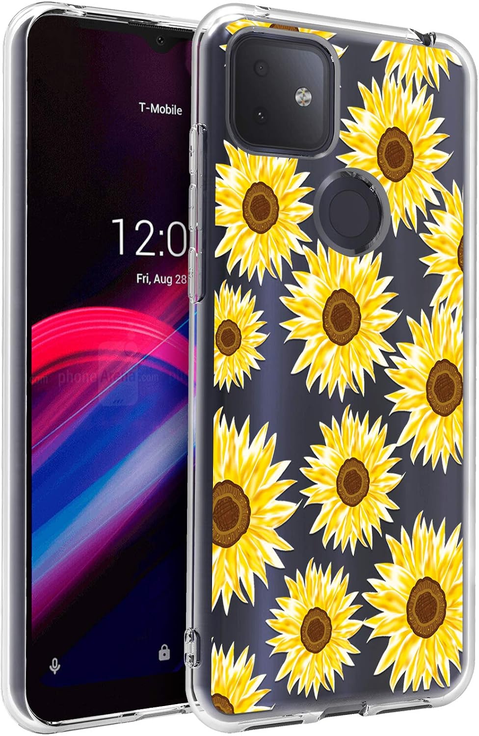 Osophter for T-Mobile Revvl 4 Plus Case,TCL Revvl 4 Plus Case Clear Flower Floral for Girls Women Shock-Absorption Flexible TPU Rubber Phone Cover for T-Mobile Revvl 4 Plus(Sun Flower)