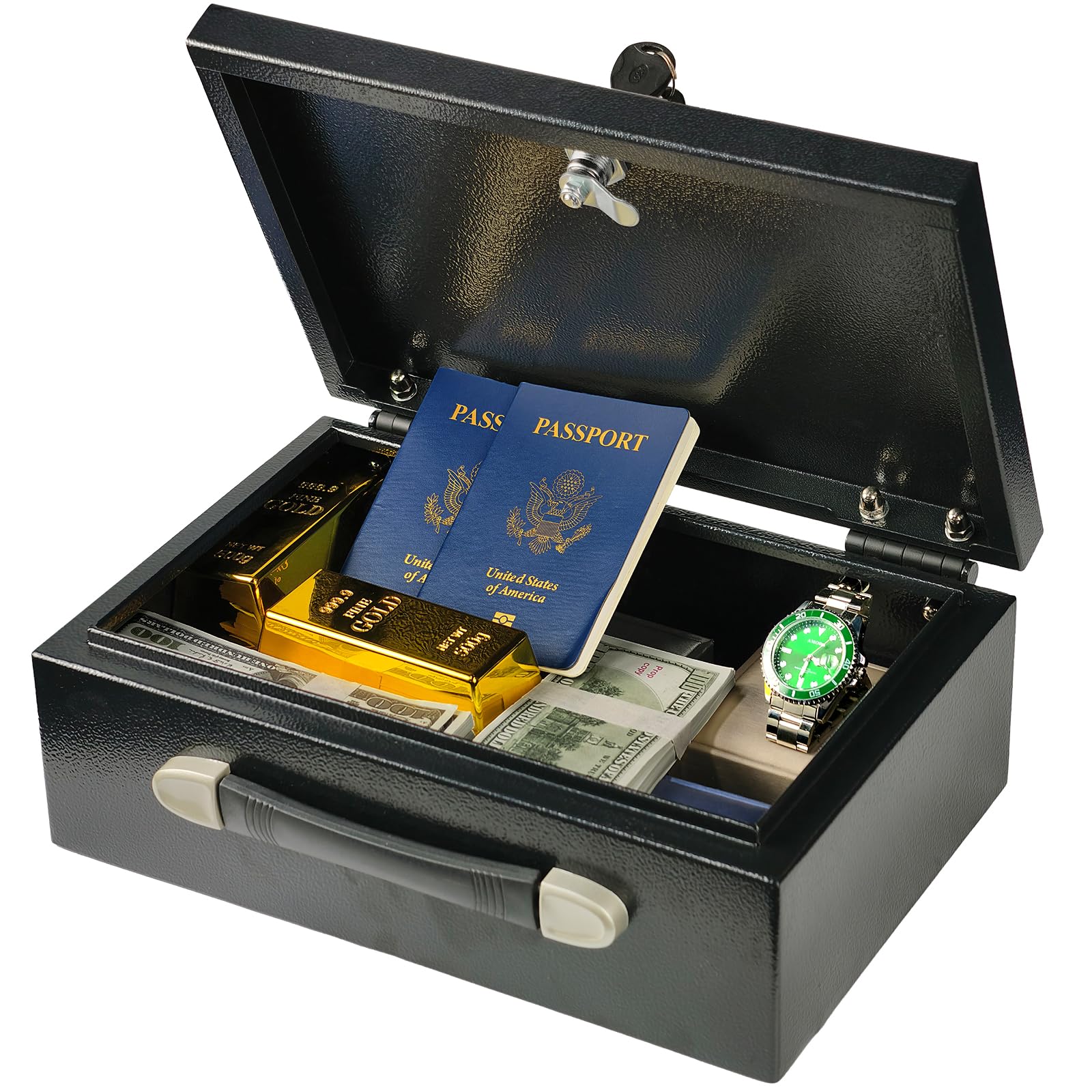 KABISAFE Safe Box with Key Lock, Portable Safe Box for Home, Office, Camping, Travel, Documents, Jewelry, Passport, Cash Storage, 12.8 x 8.4 x 4.5 Inch, Black