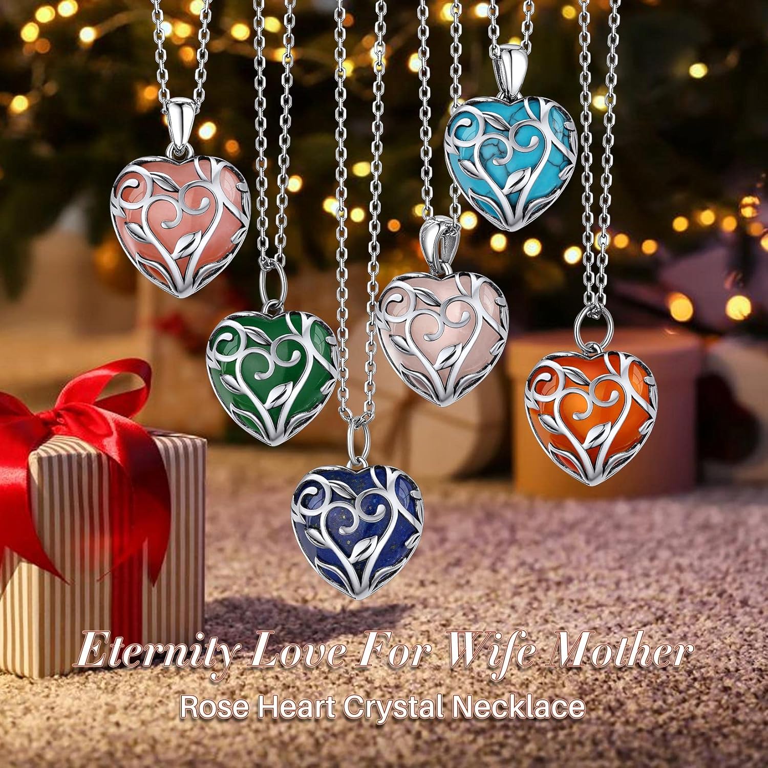 Bestyle Tree of Life Wrapped Healing Crystal Necklaces 12 Month Birthstone Pendant for Women, Crescent/Heart Gemstone Jewelry, Vintage Birthday Gifts/Energy Gift - Image 9