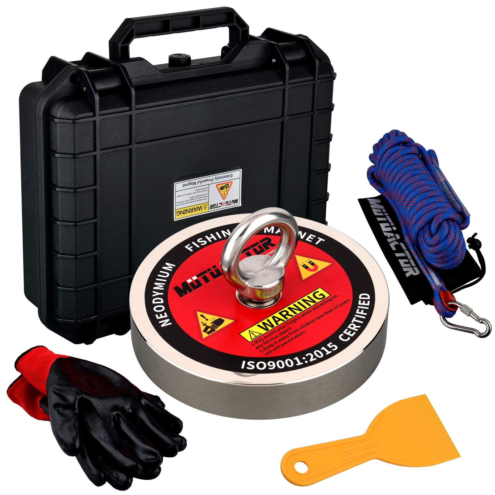 MUTUACTOR Magnete da pesca industriale 2100 libbre Strength with Safty Gloves, Neodymium Fishing Magnet Kit Heavy Duty con 49 feet rope for Recovery and Salvage Fishing Under Water. …