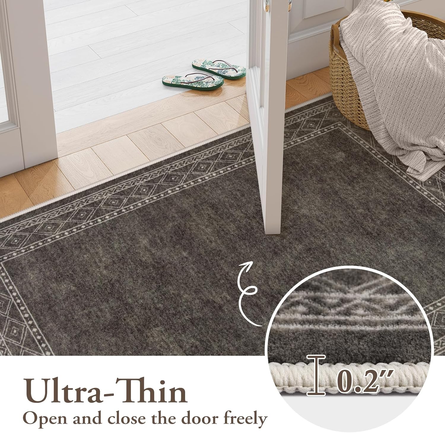 Lahome Modern Bordered Kitchen Rugs Non Slip Washable, 2x3 Rugs for Entryway Ultra-Thin Soft Door Mat Indoor Entrance Rubberback Throw Carpet for Bathroom Bedroom Front Door(2x3ft,Brown)