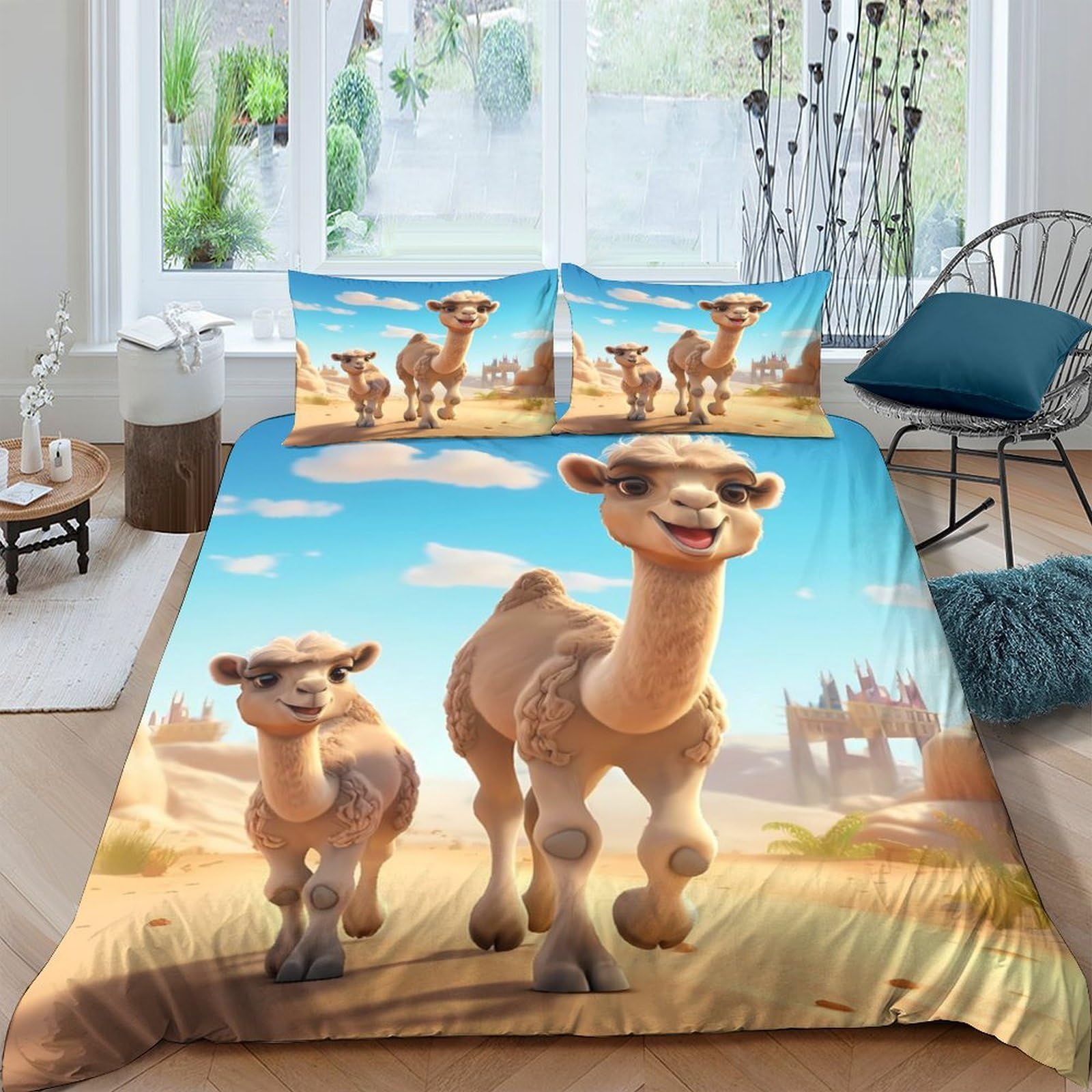 Ctjqhvkz Style-3 3D Printed Cartoon Camel Fitted Sheet Microfiber Soft Anti-Slip Desert Bed Cover For Bedroom Guest Room Decor Single（135X200cm）
