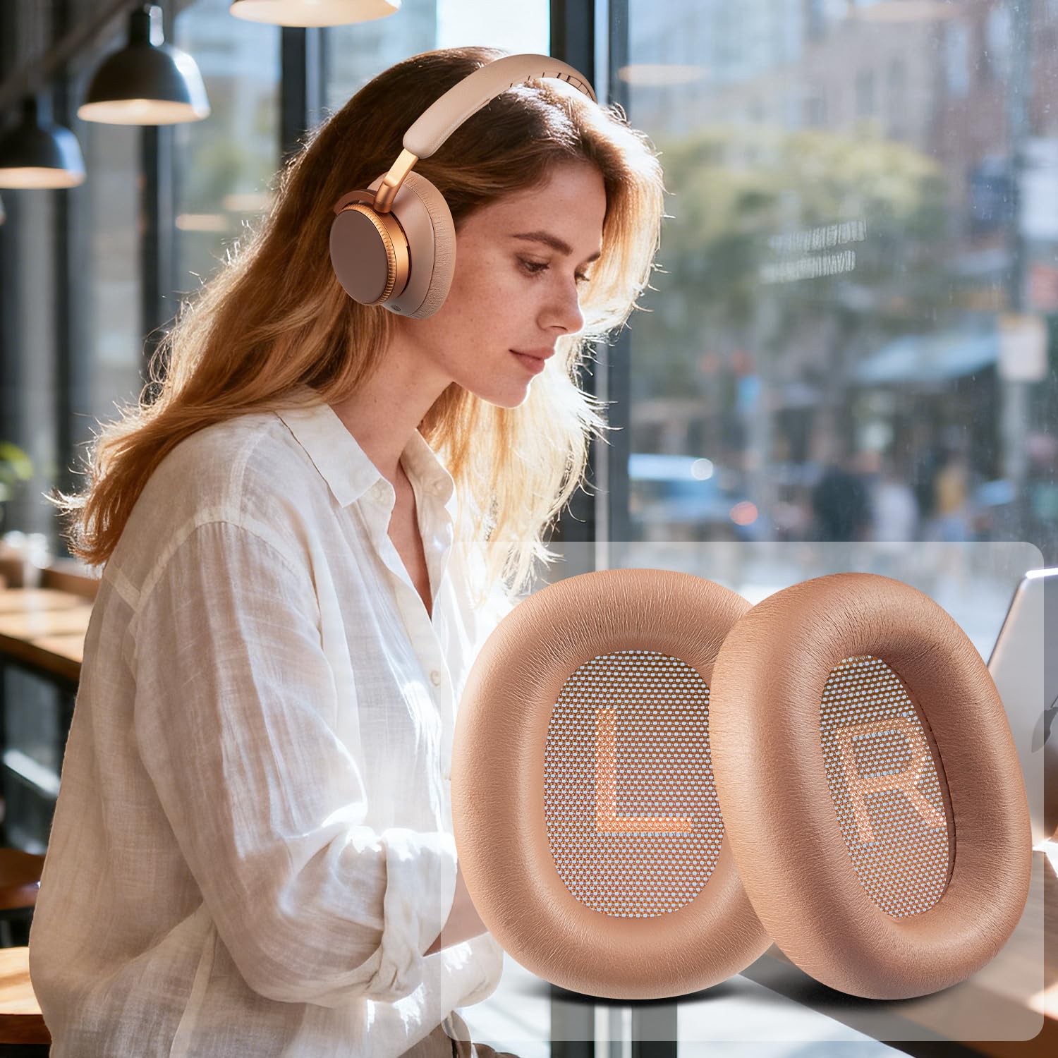 SOULWIT Almohadillas Piel de Cordero Repuesto para Beoplay H100 de Bang & Olufsen (B&O) Auriculares Inalámbricos Premium Cancelación Activa de Ruido, Almohada con Espuma Viscoelástica de Alta Densidad