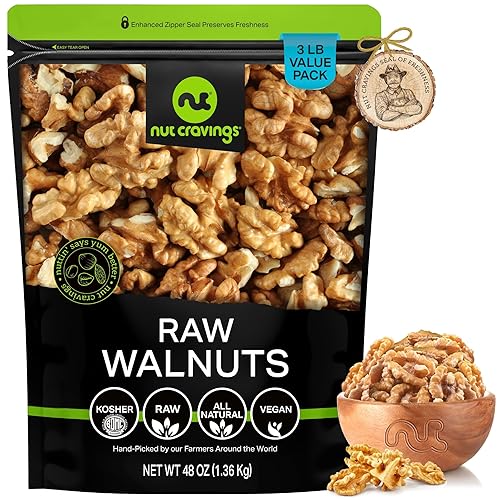 Miniatura 1 de Nut Cravings - Mitades y piezas de nueces crudas, sin sal, sin cáscara, superiores a orgánicas (48 onzas - 3 libras) Nueces a granel empaquetadas