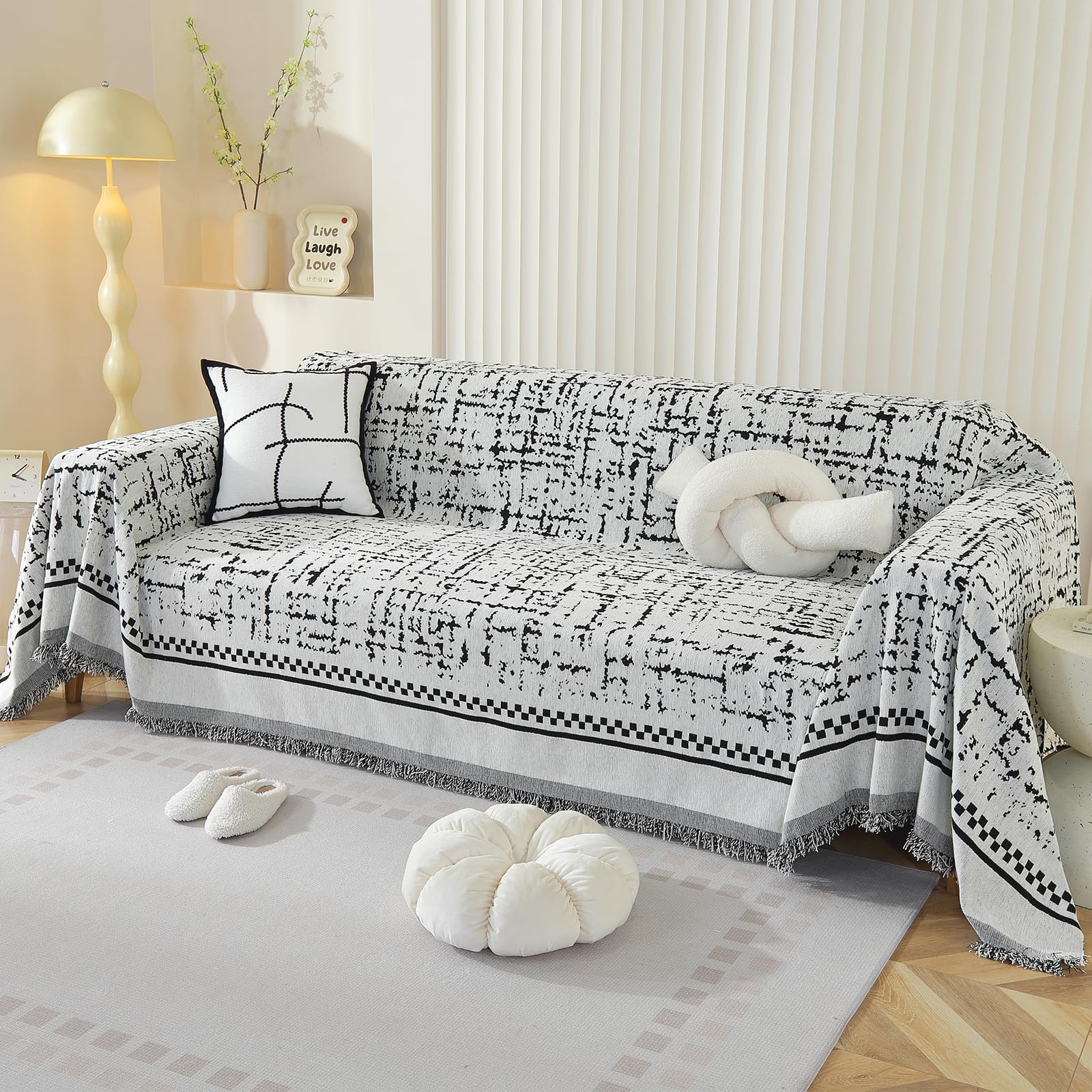 DeepDream Sofa Überzug 1/2/3/4 Sitzer, Chenille Sofaüberwurf Waschbar L Form Sektionssofa, Couch Überzug Sofa Überwurfdecke Futonbezug für Haustiere Kinder, 180 x 300cm, A Khaki