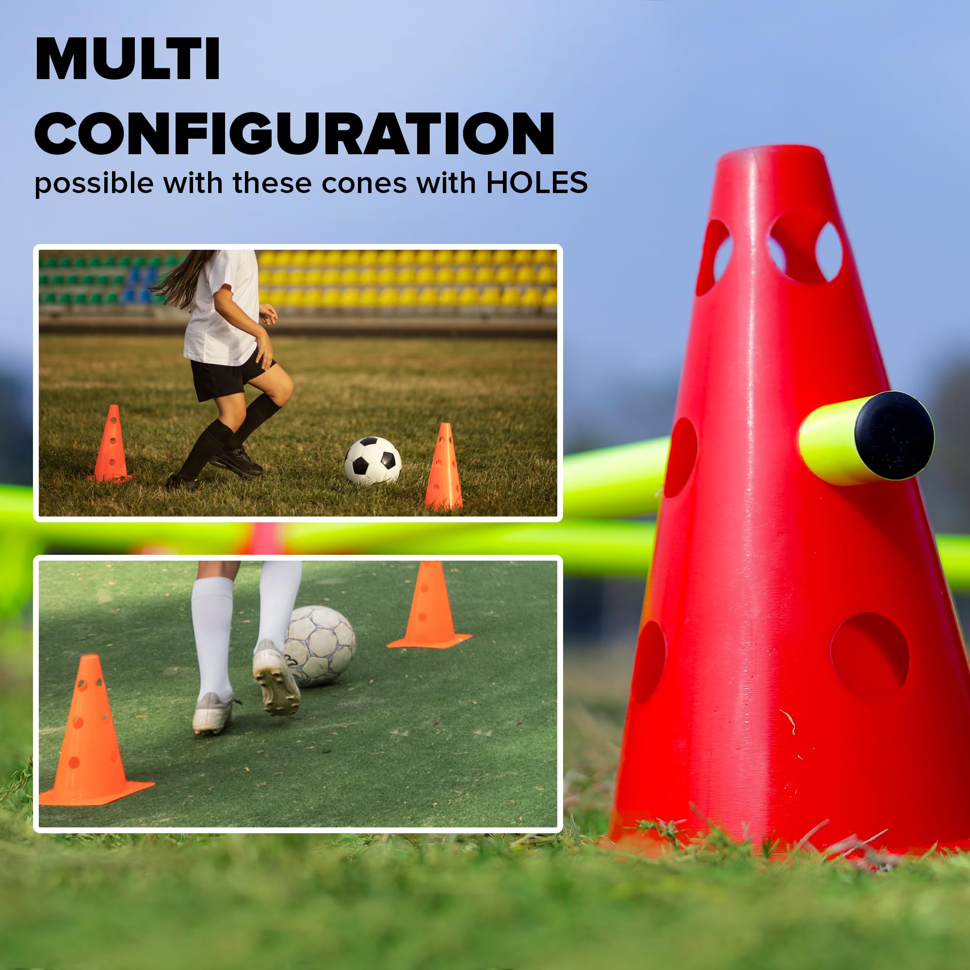 GSi Hurdle Training Cones | Multi Pack Sets | Dual Purpose Agility Cones with Holes | Ideal for Soccer, Kids, Dog, and Sports Training
