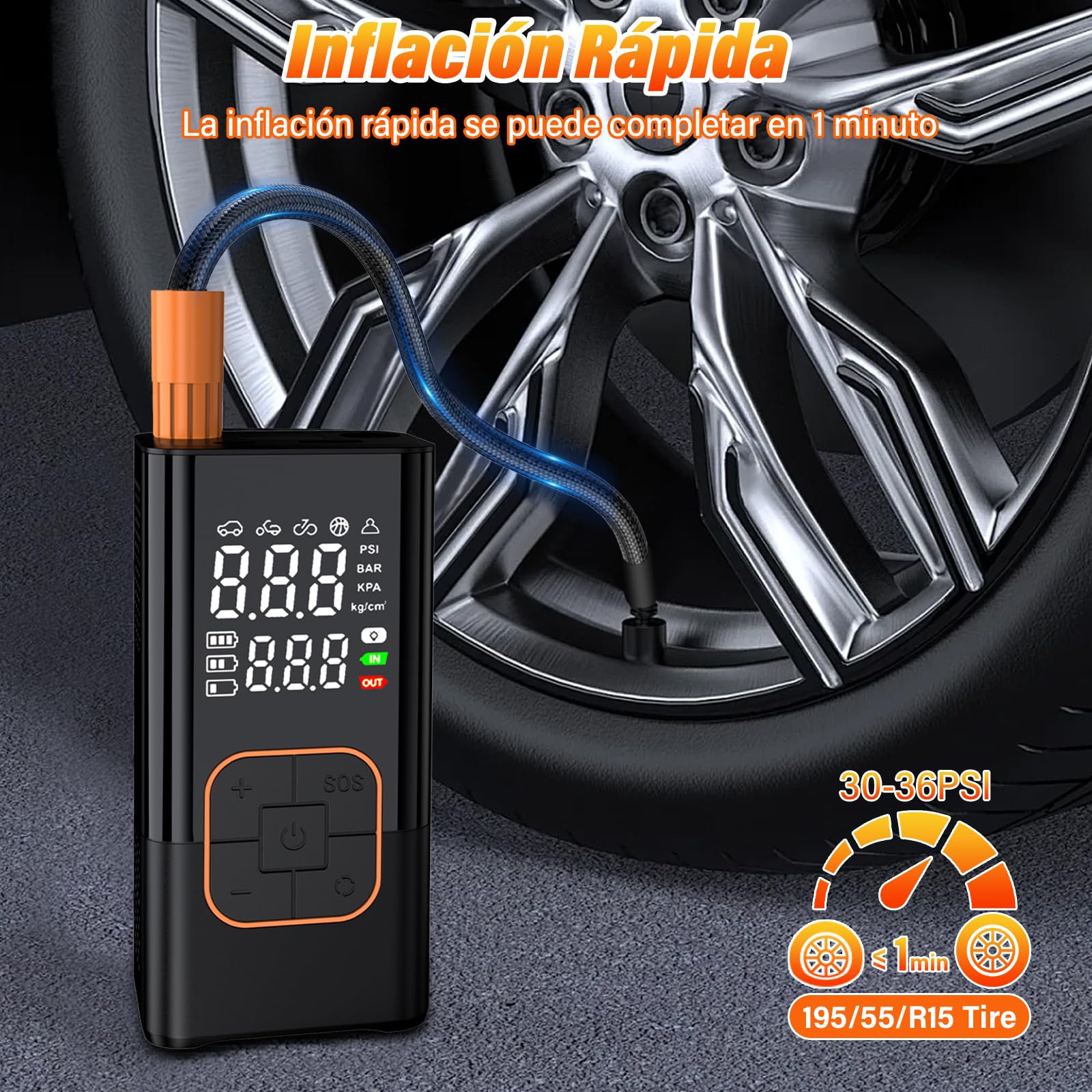 Compresor de Aire Portátil para Neumáticos 150 PSI 7.4V – Bomba de Aire Inalámbrica Digital con Batería 1800mAh×2, Presión Preestablecida, Luz LED para Coche Moto Bicicleta Balones Viajes