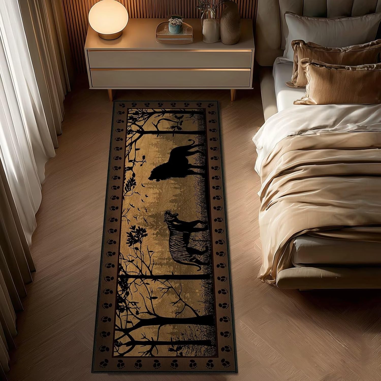 Rustic Cabin Wildlife Runner Rug 2x6,Tiger Country,Vintage Hallway Rugs Indoor Entrance Door Mat Washable Kitchen Runners Non Slip Accent Area Rug Ultra-Thin Throw Carpet for Entryway Hallways Laundry