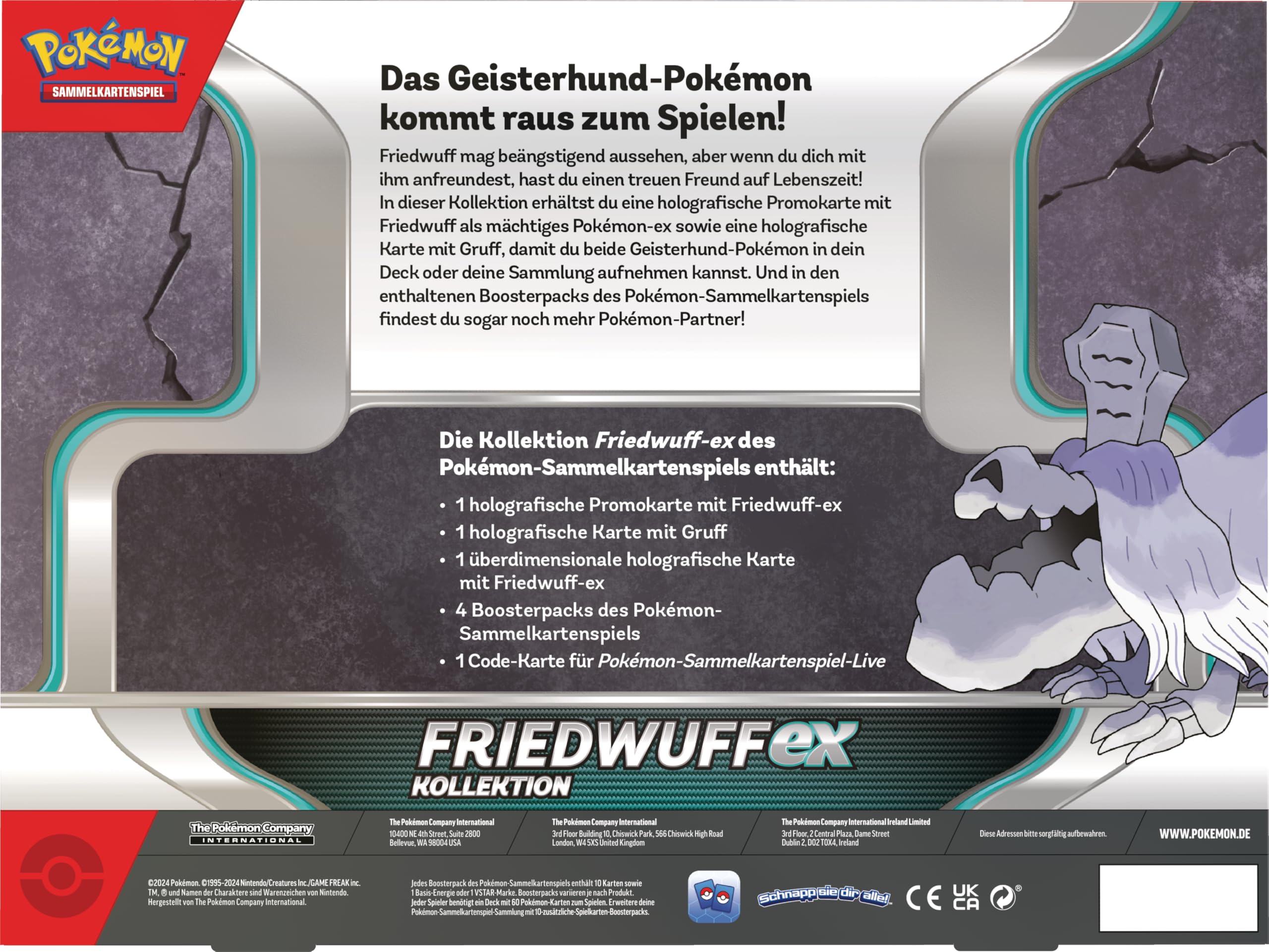 Pokémon - Kolekcjonerska gra karciana: kolekcja Friedwuff-ex (4 pakiety boosterowe, 2 karty holograficzne i 1 wielowymiarowa mapa holograficzna)