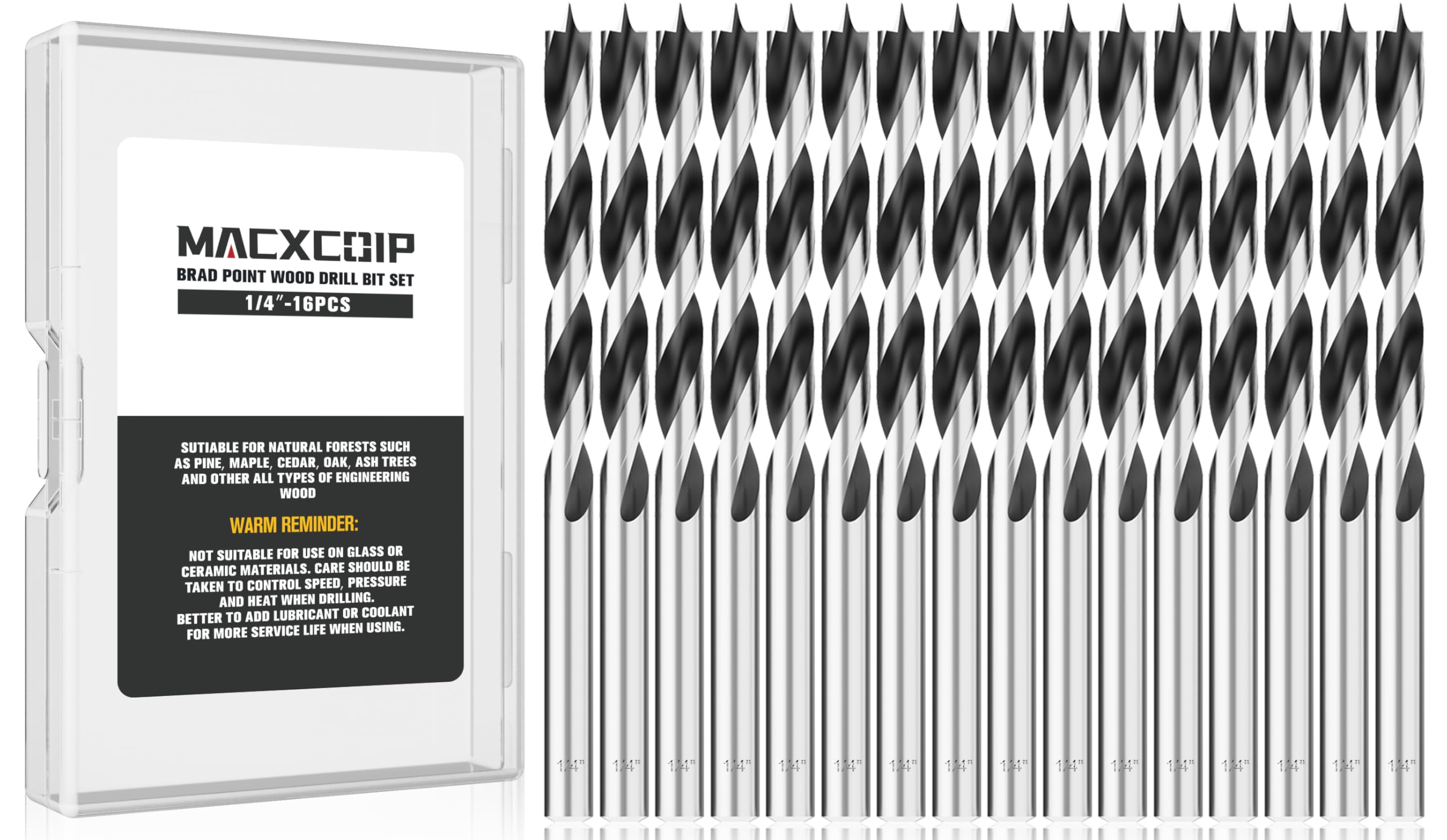 16pc Brad Point Drill Bits - Extra Long Wood Drill Set -23