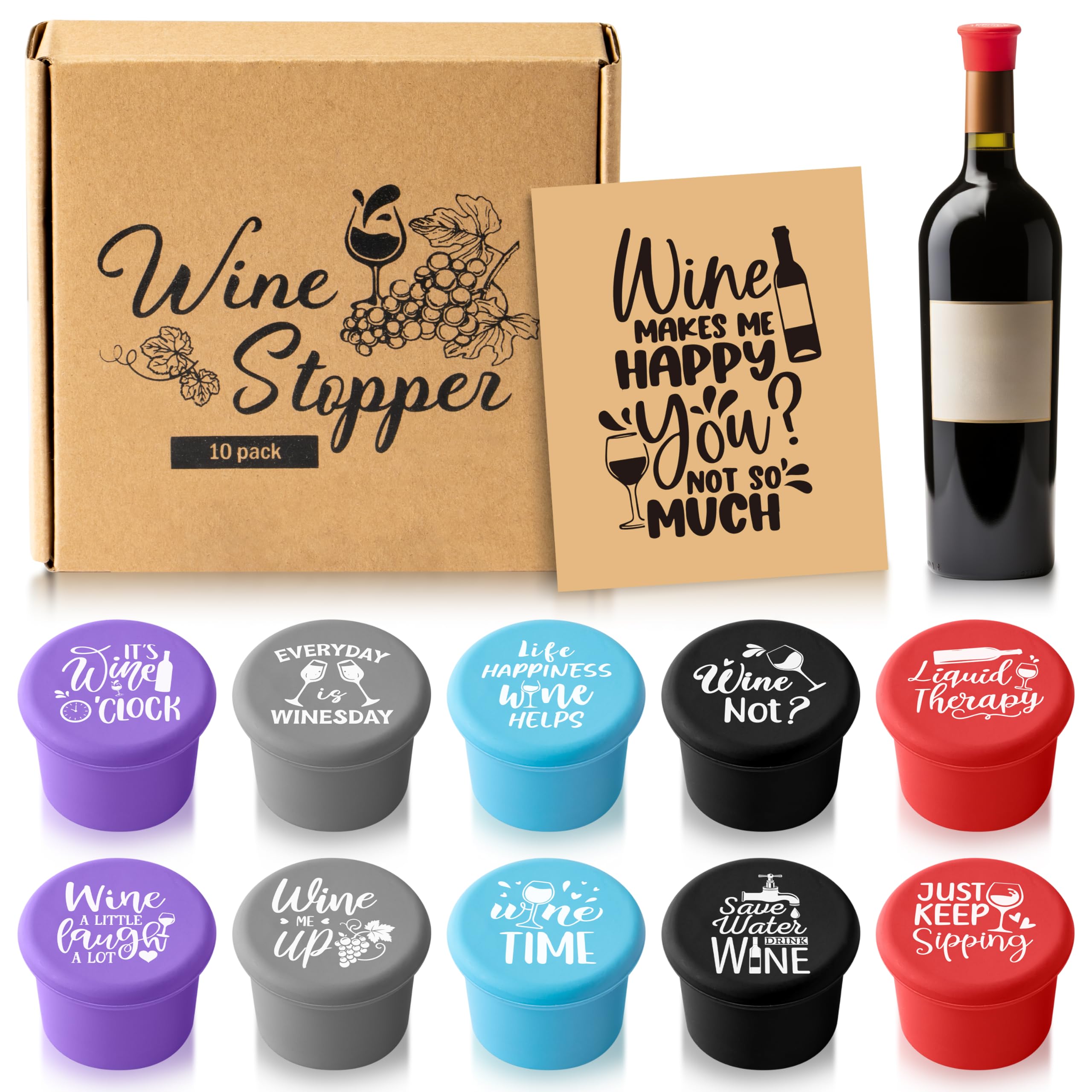 GROBRO7 10Pcs Wine Stoppers Gift Set Funny Silicone Bottle Covers Reusable Beverage Corks Strong Sealing Keep Wine Fresh Lady Man Liquor Accessories