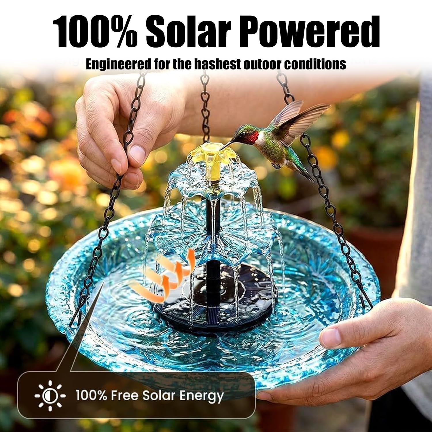 Solar Cascade Hanging Bird Bath Fountain, 2026 New Solar Fountain for Bird Bath, Outdoor Hanging Bird Bath with Solar Fountain for Outdoor Garden Backyard Patio Lawn Wildlife Feeder — view 4