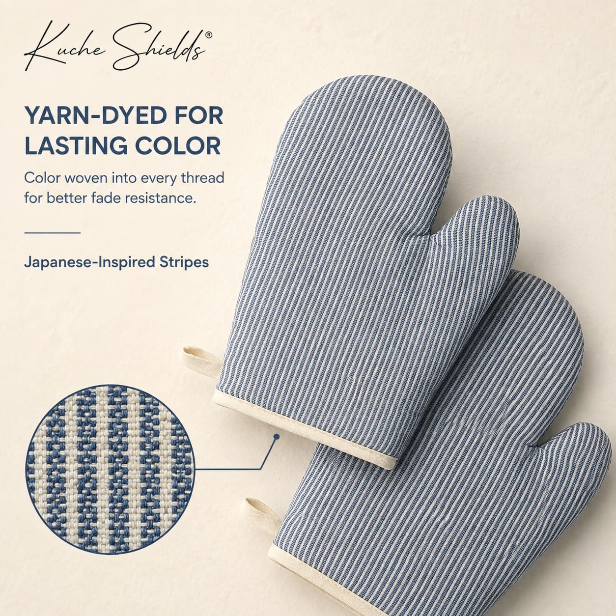 Cotton Oven Mitts 1 Pair, Heat Resistant Blue Oven Mitts