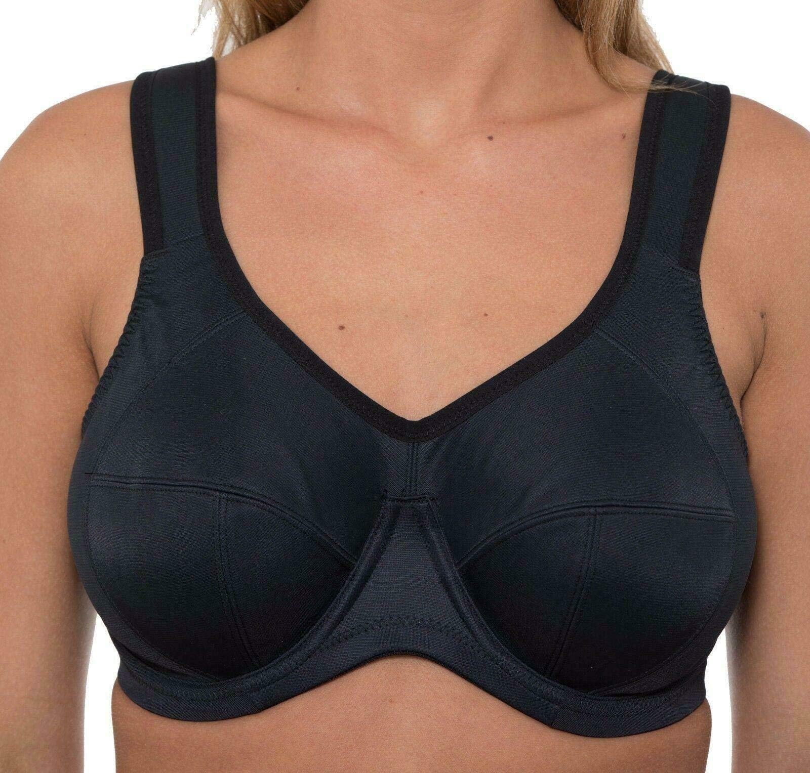GemPlus Size High Impact Underwired Sports Bra for Large Busts, Lg777, Black, Running & Gym Workouts, Full Coverage & Support, XL Sports Bra for Women
