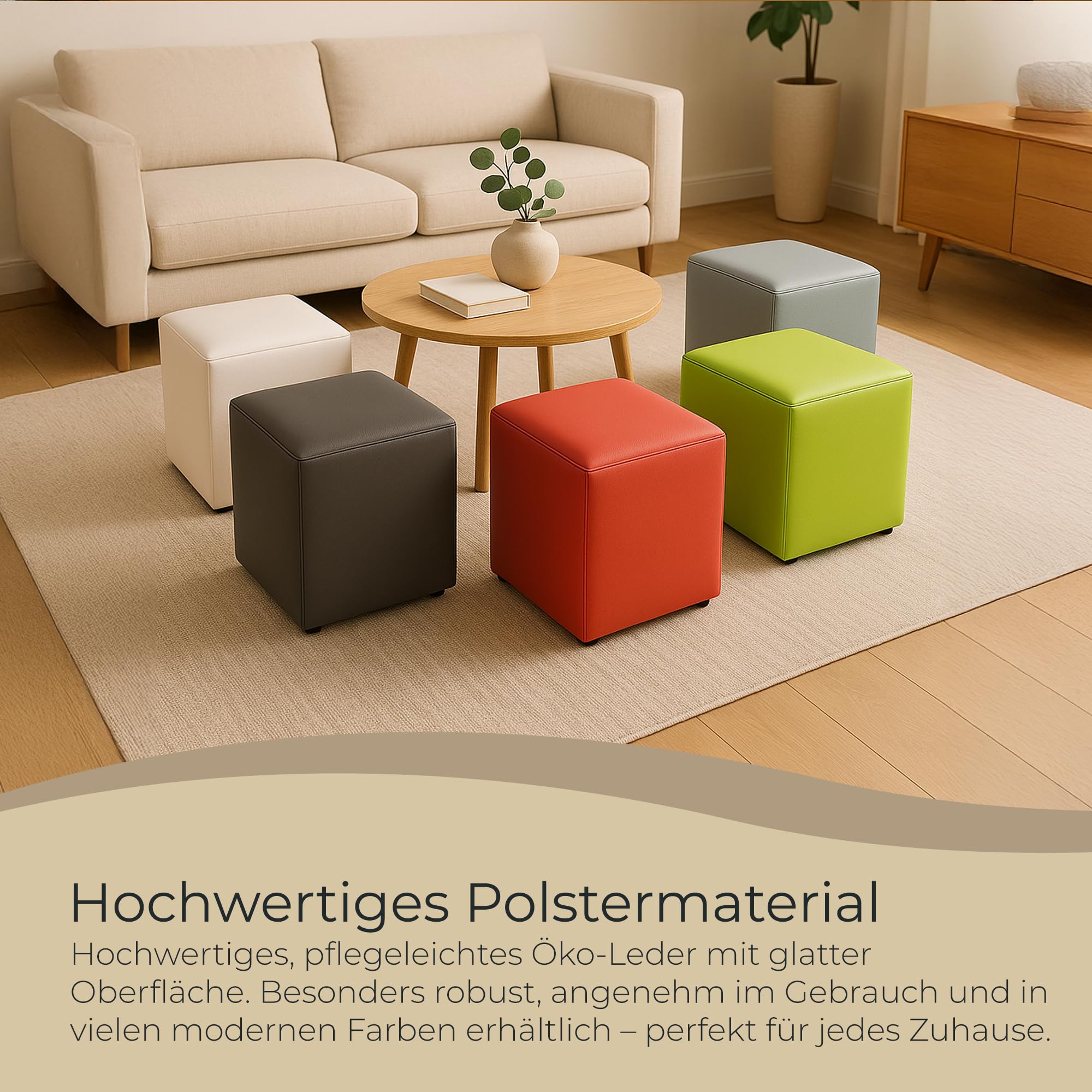 Hocker Wohnzimmer Sitzhocker - Quadratisch 40 x 40 cm - Sofahocker - Öko-Leder - Schwarz