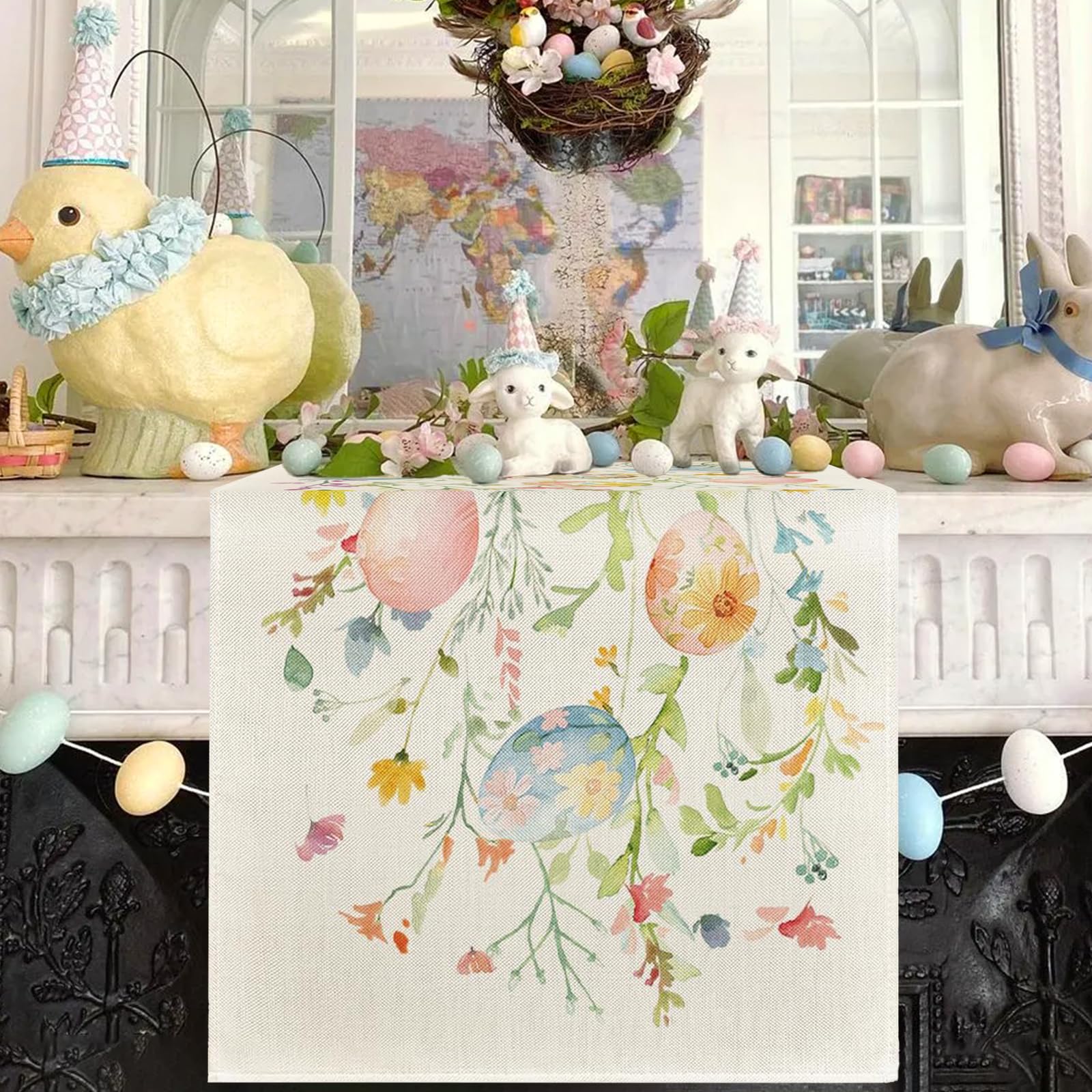 Runner Da Tavola Pasquale - 33x183 Cm, Tema Primavera Con Uova E Fiori, In Lino - Foto 10