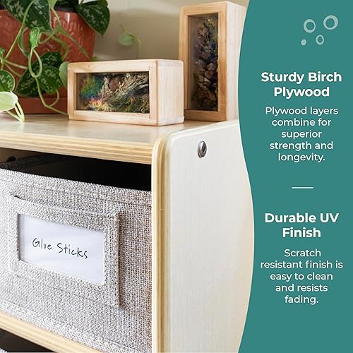 Miniatura 5 de Guidecraft EdQ - Organizador de almacenamiento de juguetes con 8 cubos de tela de 30 pulgadas, natural estantería de madera para niños y organizador