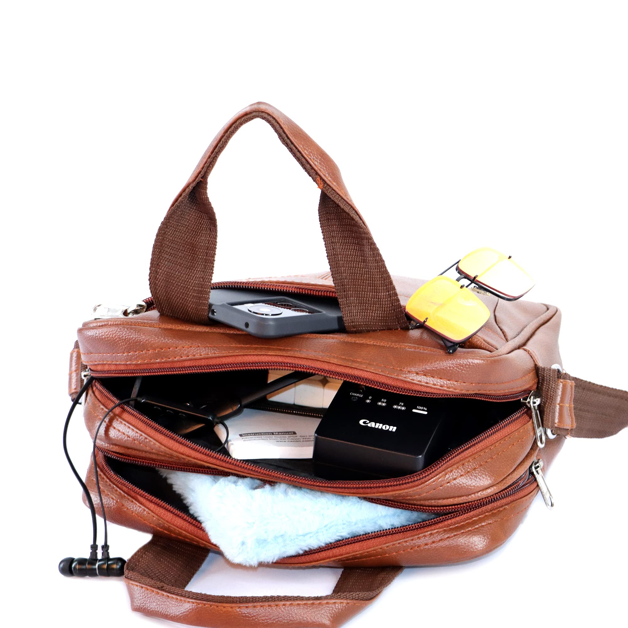 Bagneeds Messenger Bag for Men & Women Budget Friendly Premium Brown Faux Leather Shoulder Bag for 10" Tablet & iPad Compact Multi Utility Office & Travel Bag TAN 3