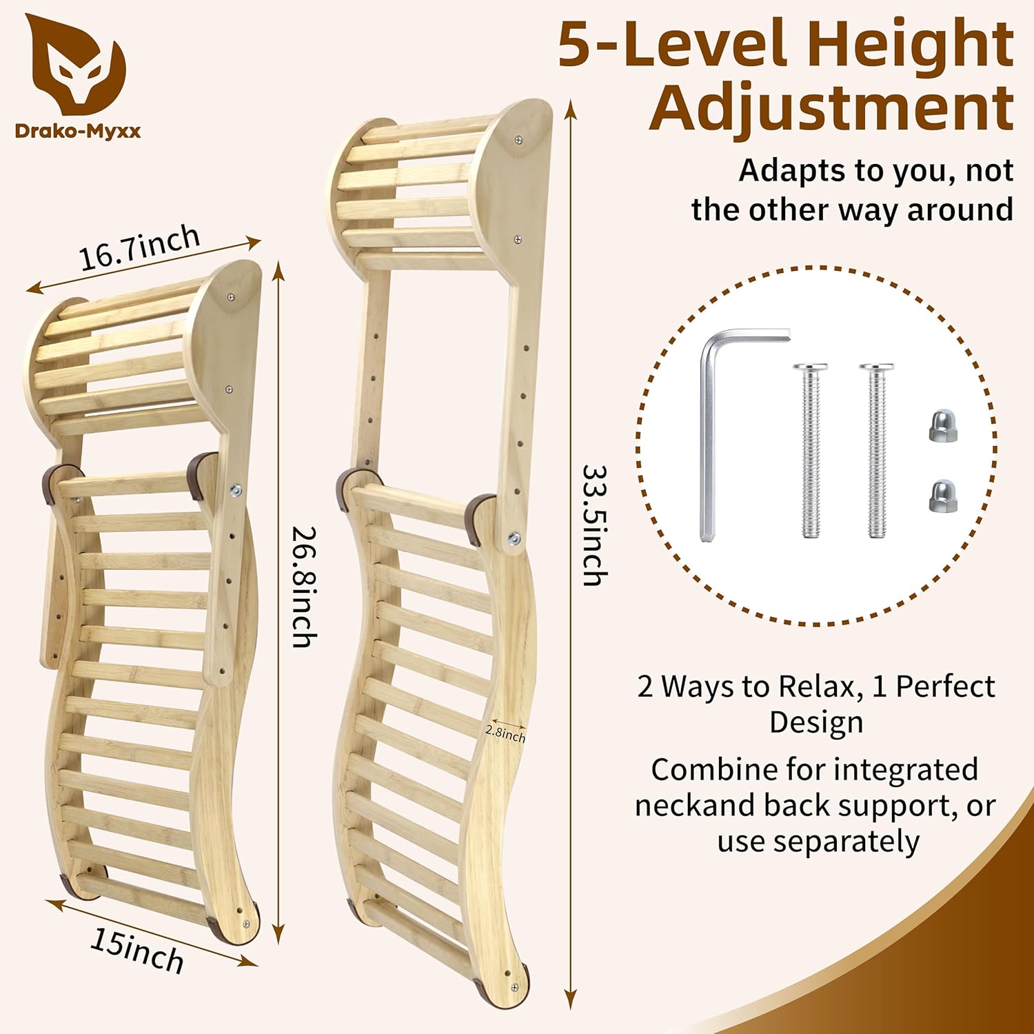 Upgraded 2-in-1 Sauna Backrest, with Adjustable Headrest, Sauna Sauna Accessories with Non-Slip Pad, S-Shaped Ergonomic Design, 5-Position Adjustment Sauna Chair, for Infrared Sauna Chairs and Barrel