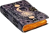 Vista 1 de Diario de cuero vintage hecho a mano con sol y luna para hombres y mujeres, antiguo hecho a mano con borde de cubierta vintage, cuaderno de bocetos