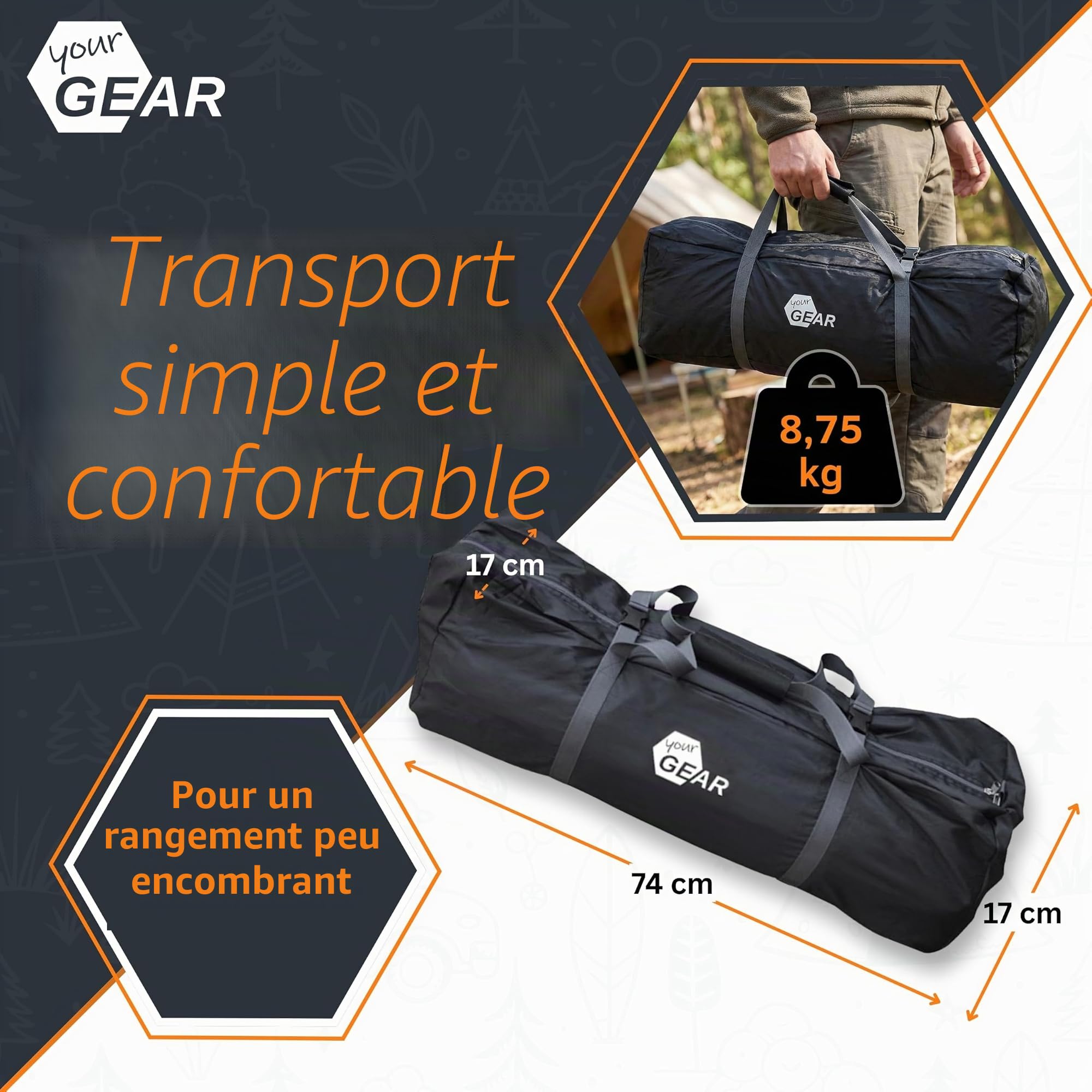 your GEAR Auvent gonflable Vicenza 350E AIR - Auvent gonflable 350 x 250 cm avec protection solaire UPF 50+ et colonne d'eau de 5000 mm, auvent partiel gris pour caravane et camping-car avec pompe à