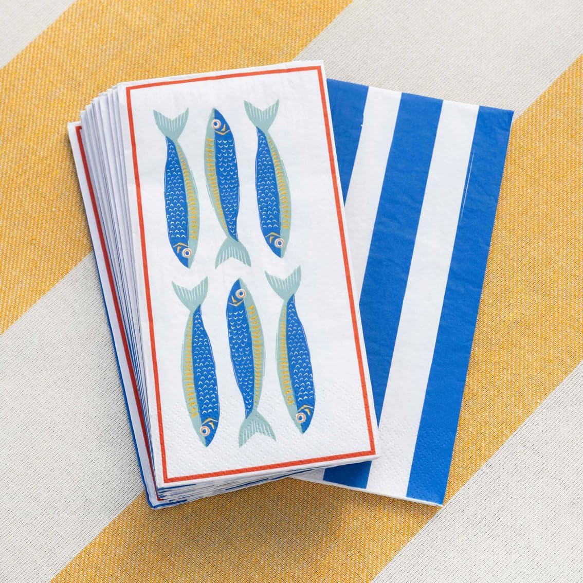 Talking Tables 16 x Premium Fish Themed Napkins Long Lunch Sardine Paper Disposable Napkins Guest Towels Two-Sided Serviettes for decoupage Tableware for Summer Dining Picnics Recycled Paper 40cm 3ply