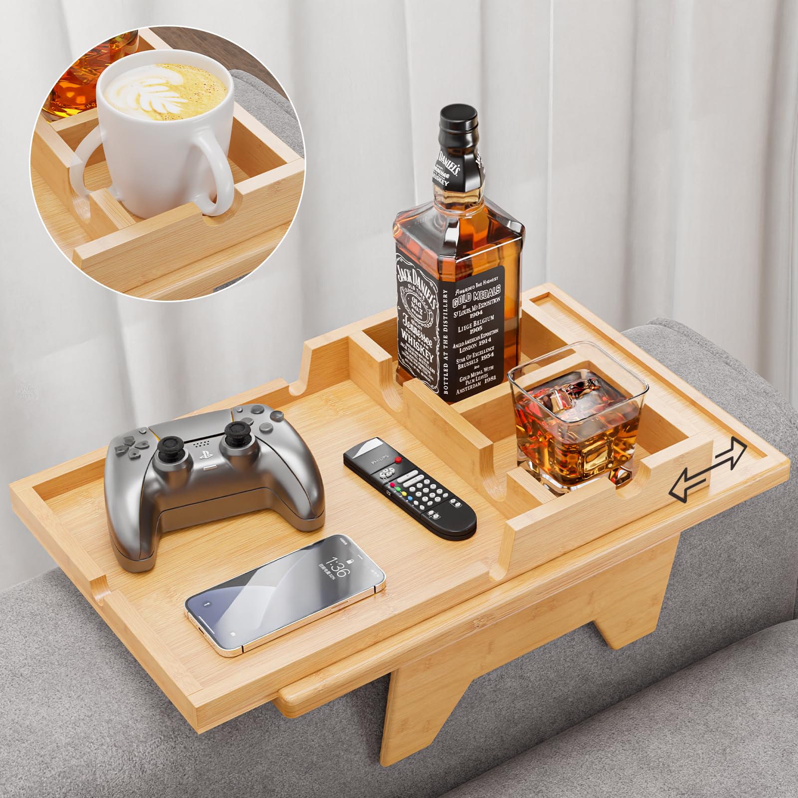 Amazon.com: Bestjing Bamboo Couch Cup Holder Tray - 2 in 1 Couch