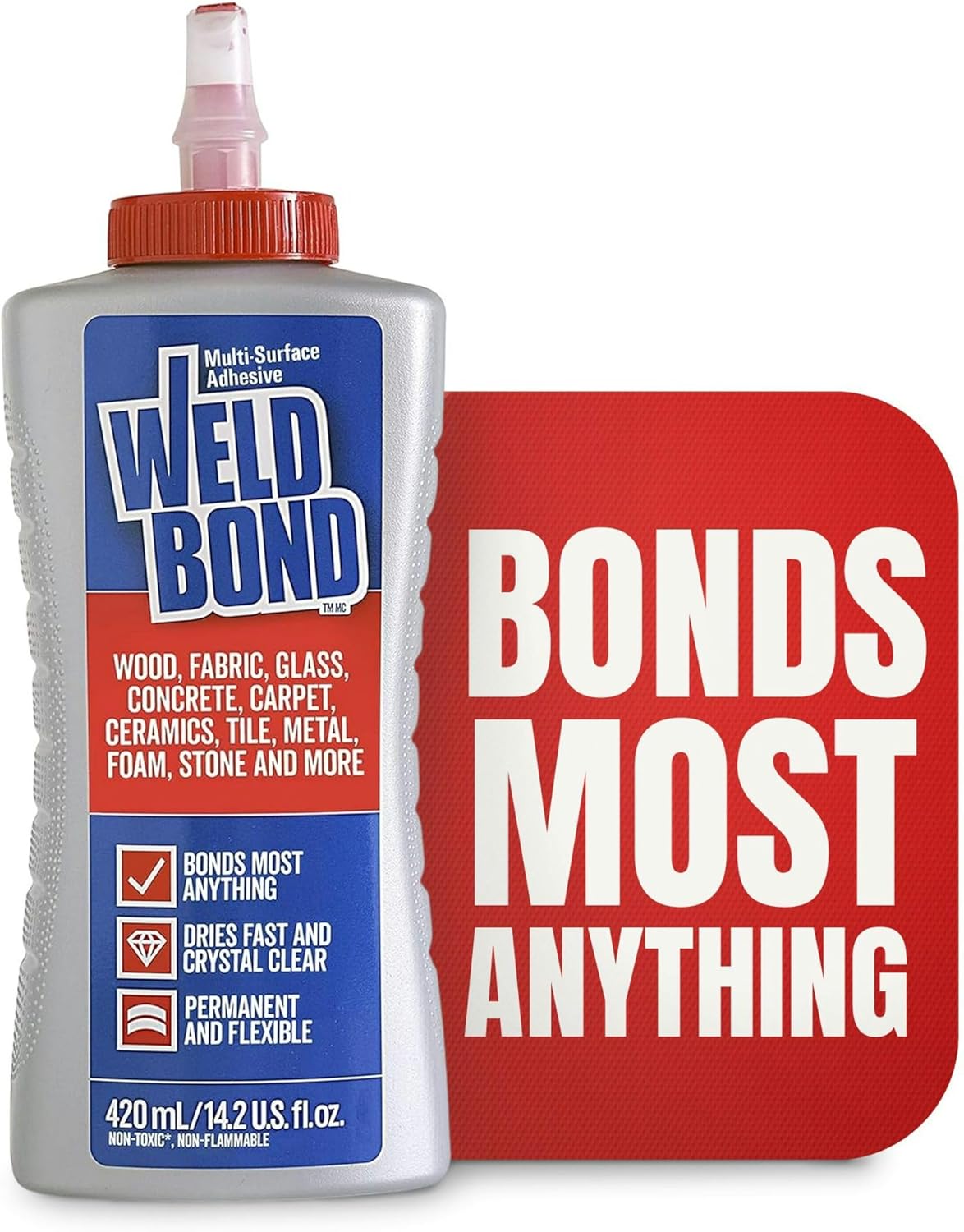Weldbond Multi-Surface Adhesive That Bonds Most Anything! Wood Glue for Furniture Heavy Duty, Wood Glue for Woodworking, Also use for Glass Crafts Ceramic Tile Mosaic Stones & More 14.2oz / 420ml