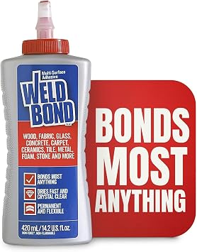 Weldbond Multi-Surface Adhesive that Bonds Most Anything! Wood Glue for Furniture Heavy Duty, Wood Glue for Woodworking, Also use for Glass Crafts Ceramic Tile Mosaic Stones & More 14.2oz / 420ml