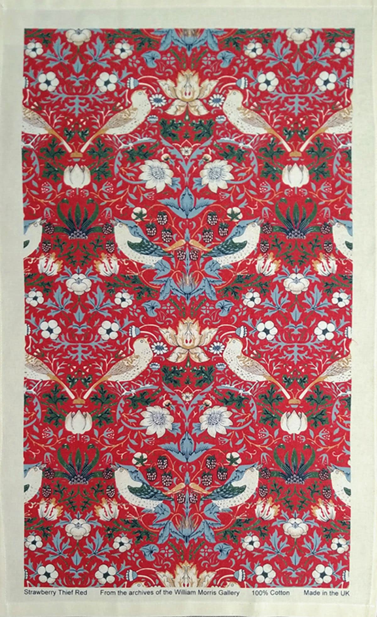 Jansons Direct Linens Red 2 X 100% Cotton Strawberry Thief Kitchen Tea Towel In 50Cm X 70Cm William Morris Gallery
