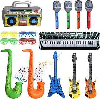 15 Pack Inflatable Rockstar Playset, Inflatable Musical Instrument Playset, Inflatable Guitar Saxophone Microphone, Party Supplies, Carnival Party Toys