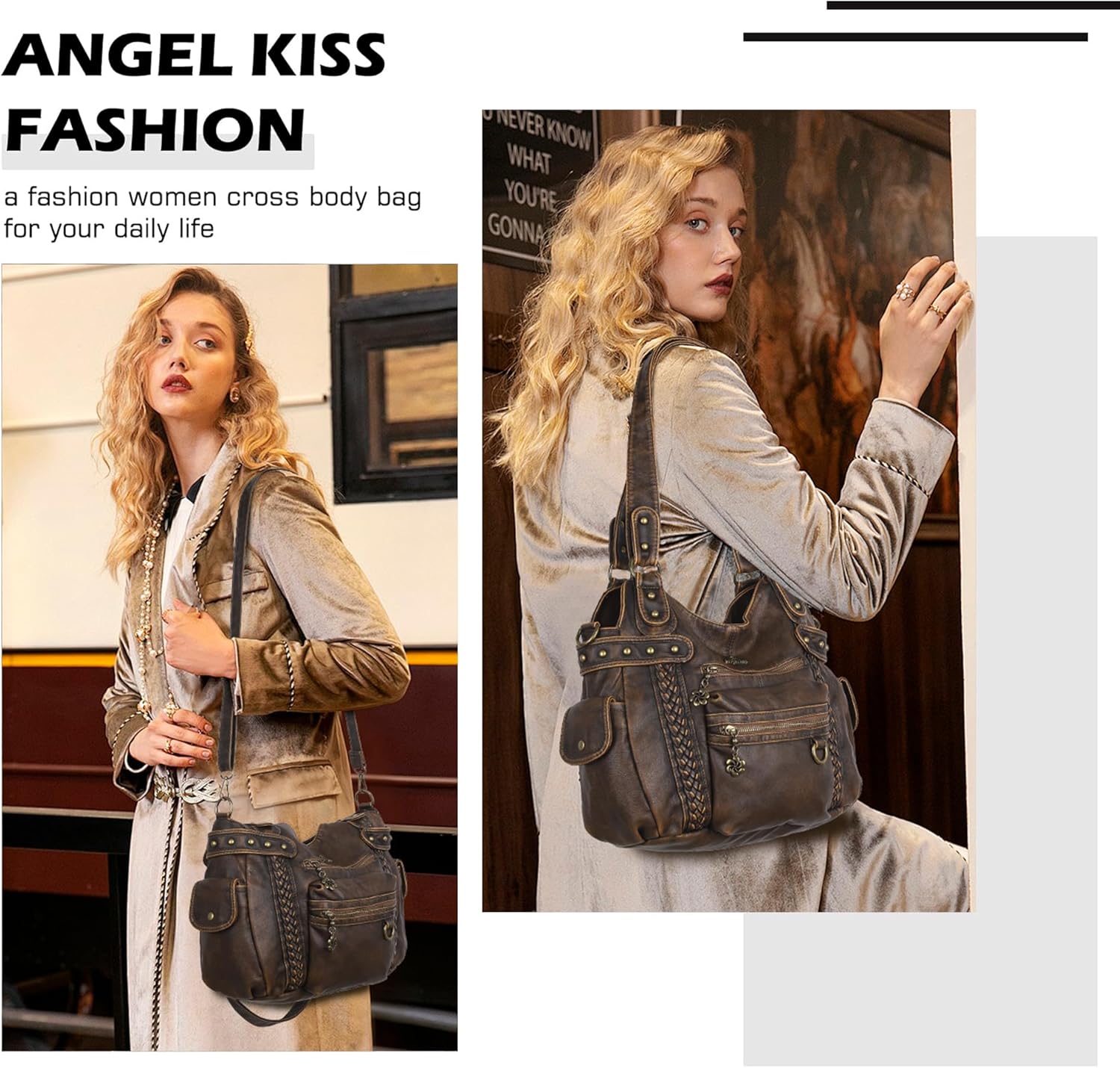 Angel Kiss Hobo Handbags for Women Soft PU Leather Shoulder Handbags Ladies Purses - Image 7