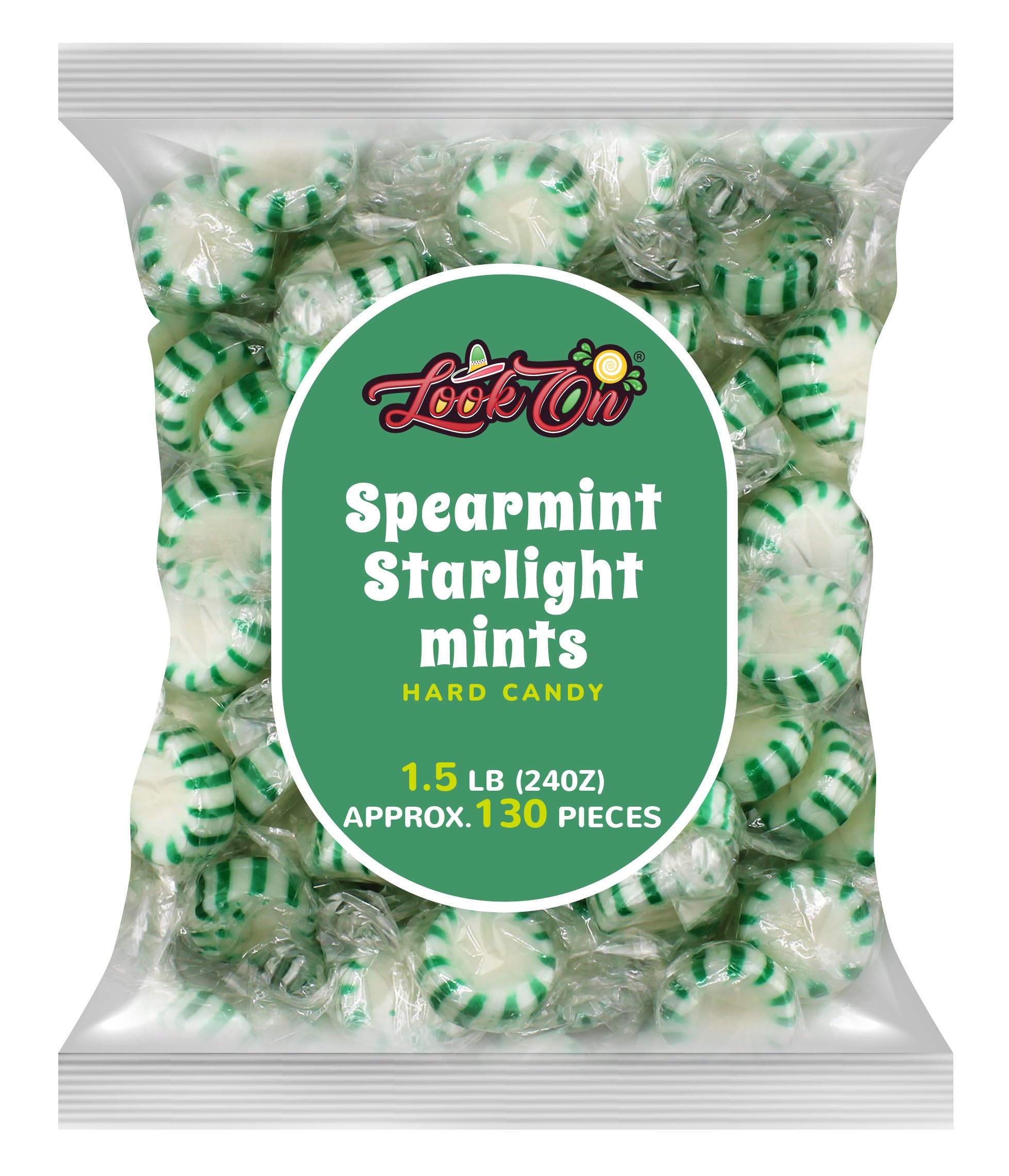 Starlight Mint Spearmint Candy - 1.5 Pounds Bag (Approx, 130 Pieces) - Christmas Sweets Ideal for Stocking Stuffer Candy - Bulk Green Candies Old Fashioned Hard Christmas - Breath Mints Hard Candy Individually Wrapped by LookOn