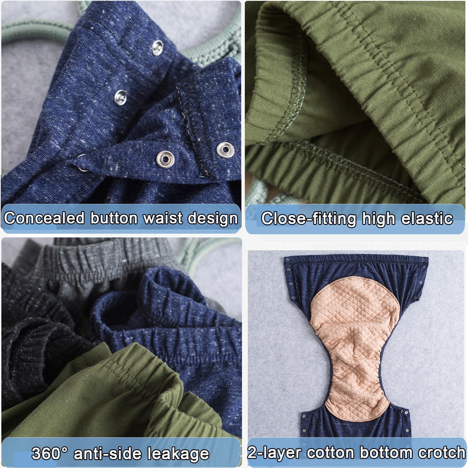 4 Stück Wiederverwendbare Stoffwindeln für Erwachsene,Auslaufsichere Inkontinenz Pants Männer Damen Inkontinenz Höschen aus Baumwolle Waschbar(XX-Large)