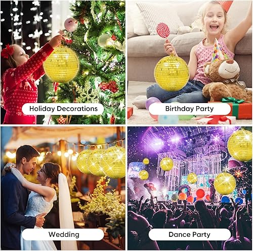 Miniatura 6 de Decoración de bola de discoteca de espejo con anillo colgante de 8 pulgadas, adorno de bola de discoteca grande para decoraciones de fiesta de