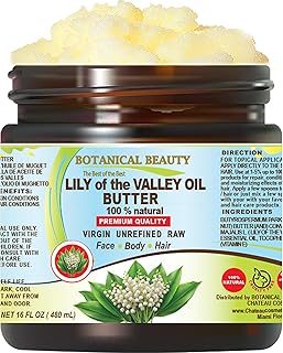 Botanical Beauty LILY OF THE VALLEY OIL BUTTER 100% Natural 16 Fl.oz.- 480 ml. Lily of the Valley Essential Oil in Shea Nut Butter for FACE, SKIN, BODY, HAIR, NAILS. Beauty Skin Moisturizer Oil Butter