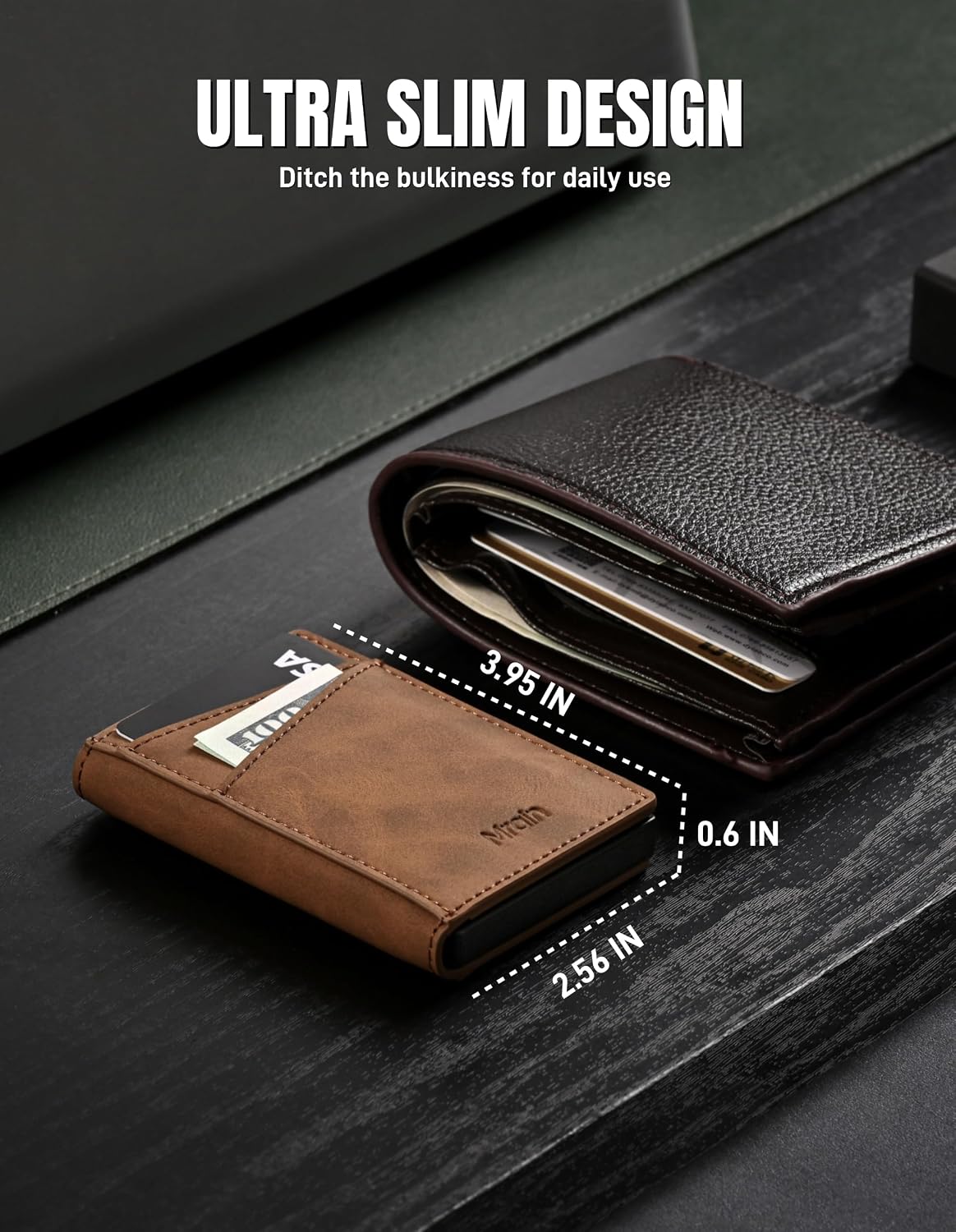 Men's Slim Wallet Pop Up Card Holder RFID Blocking Metal Wallet with Push Button Minimalist Design for Credit Card Holder Magnetic Closure (Crazy Horse Brown)