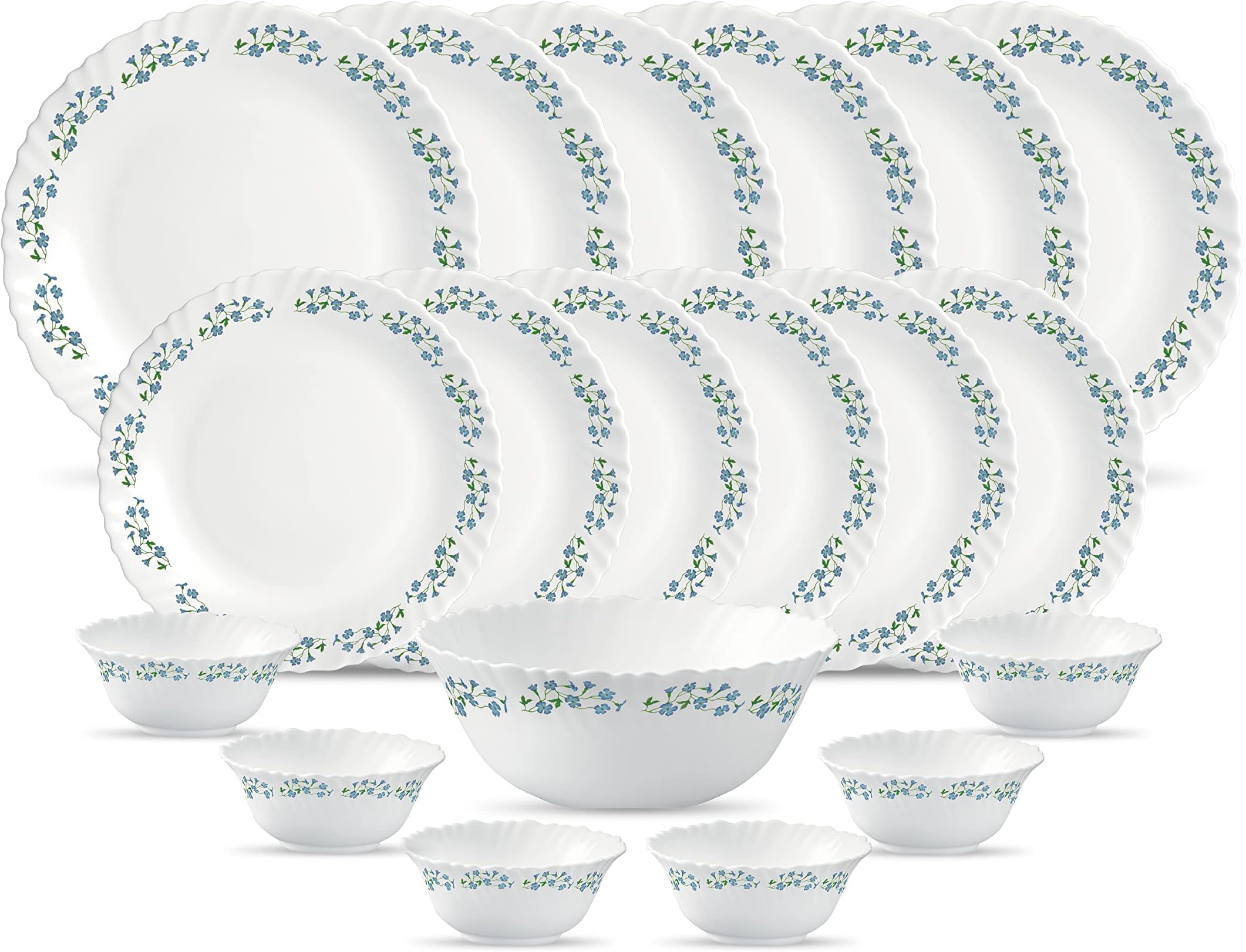 La Opala Diva, Classique Collection, Opal Glass Dinner Set 19 pcs, Lavender Dew, White