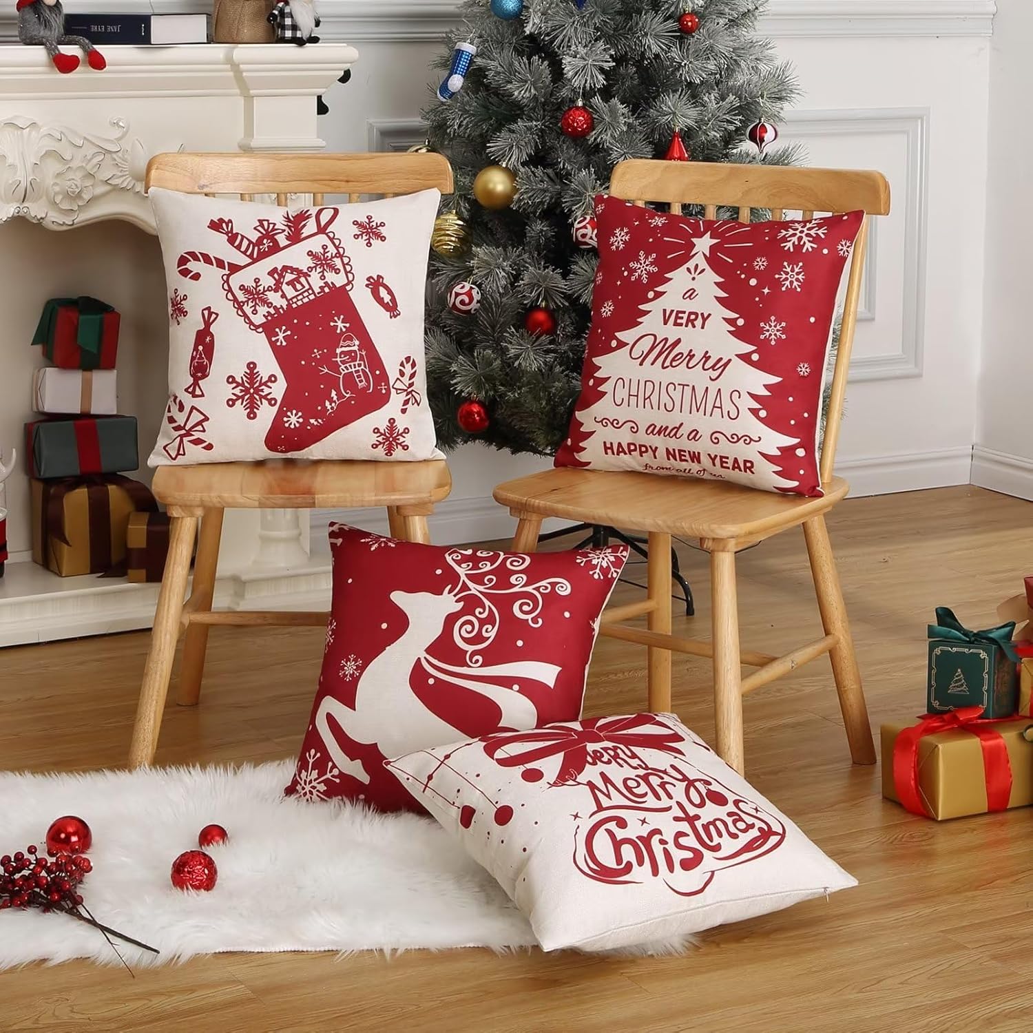 FairOnly Christmas Pillow Covers 18x18 Set of 4 Christmas
