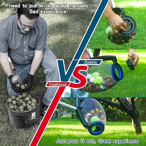 Miniatura 3 de Zozen Recogedor de nueces, recolector de nuez de pecanera, recolector de nuez de nogal, rodillo, apertura lateral para volcarTambién se aplica a