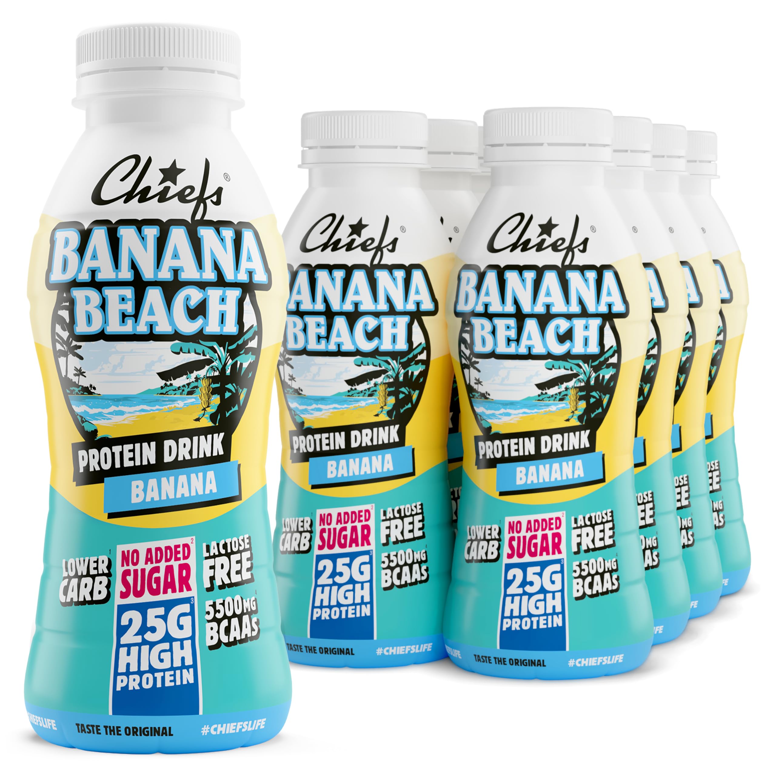 Chiefs High Protein Shake - Banane, 8x300ml - kein Zuckerzusatz & je 25g Protein - Protein Shake für Muskelaufbau - Laktosefrei & Lower Carb & Glutenfrei - Protein Drink