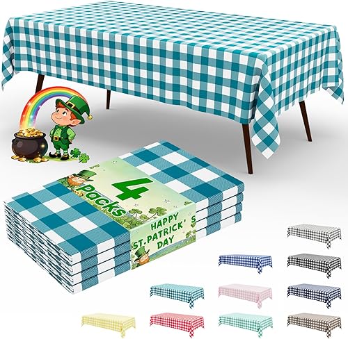 Miniatura 37 de misaya Paquete de 4 manteles desechables de búfalo, mantel de plástico impermeable de 54 x 108 pulgadas, manteles rectangulares a cuadros azules y