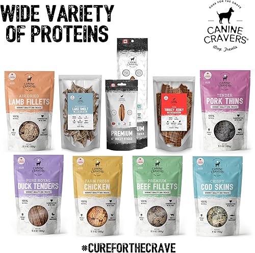 Miniatura 7 de Canine Cravers - Golosinas para perros de un solo ingrediente  Filetes de cordero premium  Alimento hipoalergénico secado al aire para mascotas  Sin