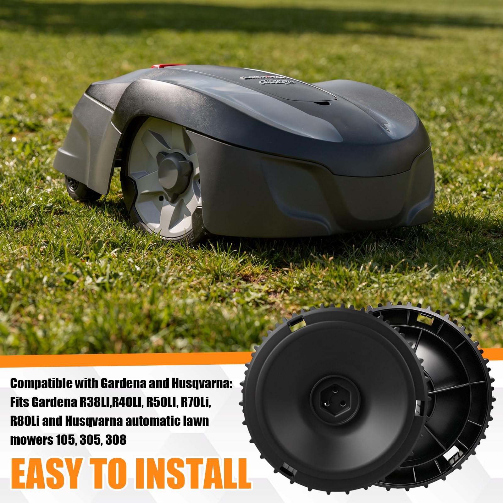 2 ruote anteriori di ricambio per tosaerba, compatibili con Gardena R38Li R40Li R50Li R70Li R80Li Husqvarna Automower 105/305/308, per una migliore capacità di salita, professionale su terreni
