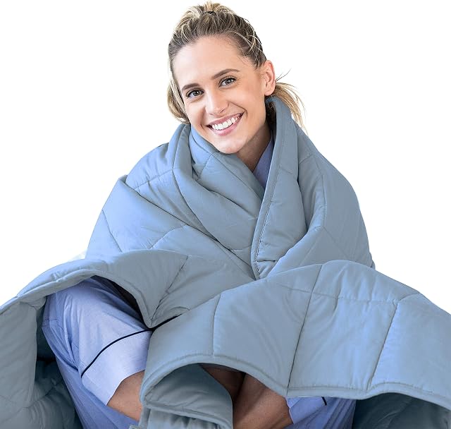 Luna Weighted Blanket for Adults | Individual Use | 11kg - 152x203cm - Double or King Size Bed | 100% Oeko-Tex Natural Cooling Cotton & Glass Beads | Heavy Cool Weight | Granite Blue