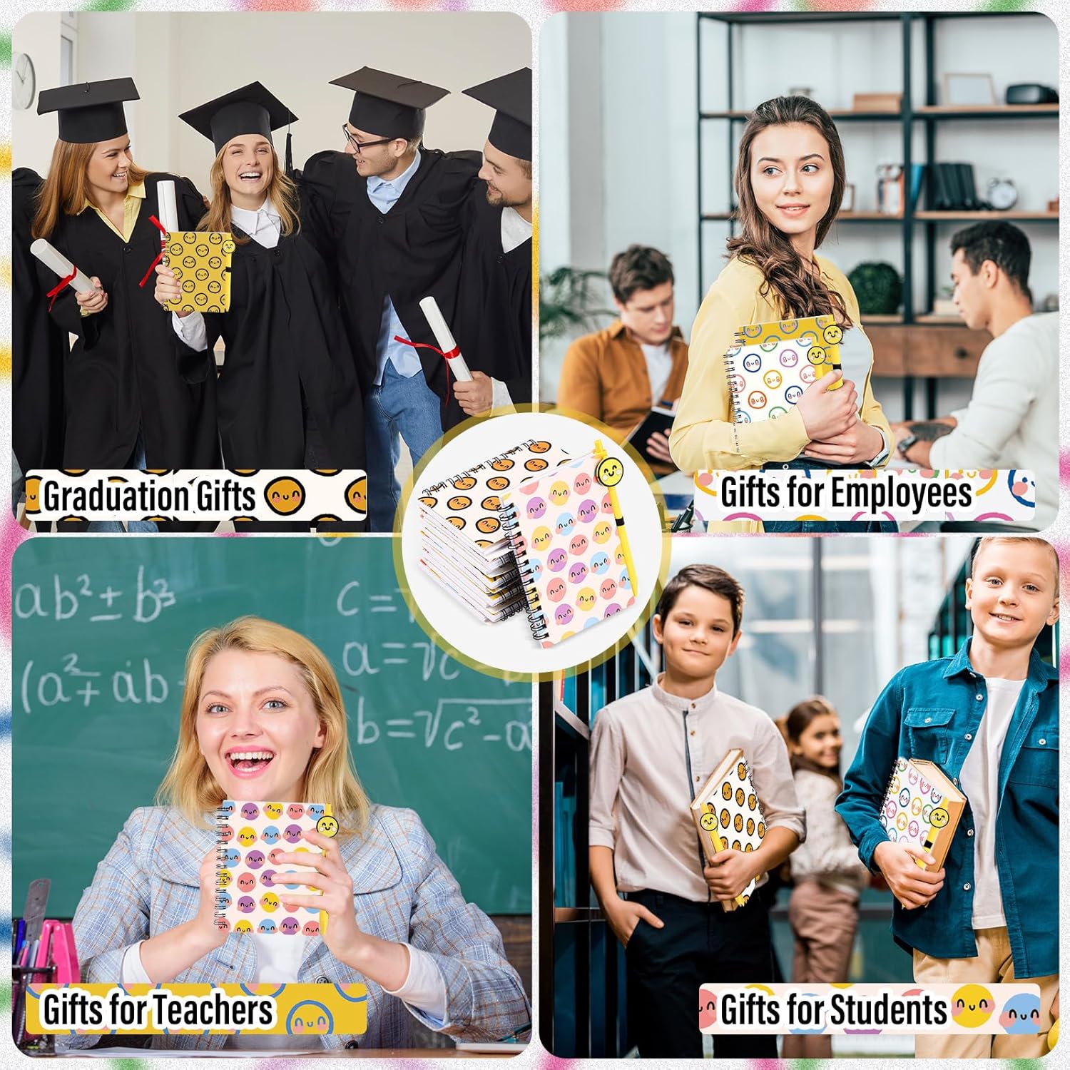 Sayglossy 72 Pcs Emotional Smile Support Notebook with Sticky Note Bulk Smile Face Pen Coworker Team Affirmation Gift for Employee Staff Nurse Teacher(Lined Journal)